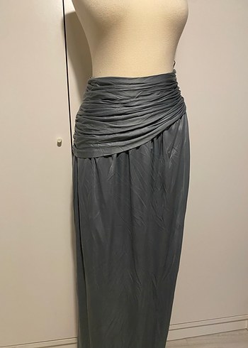 Gri Uzun Drapeli Kadın Etek - Görsel 7