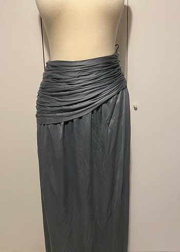 Gri Uzun Drapeli Kadın Etek - Görsel 4