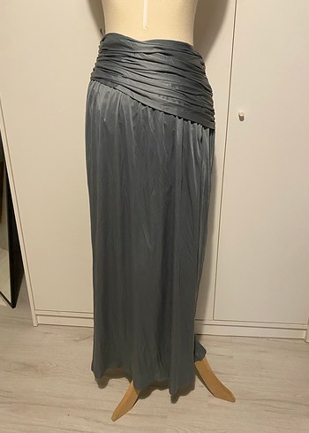 Gri Uzun Drapeli Kadın Etek - Görsel 8