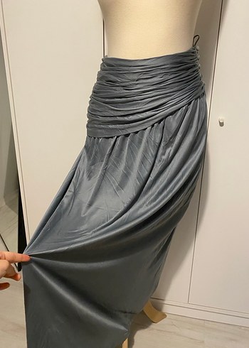 Gri Uzun Drapeli Kadın Etek - Görsel 5