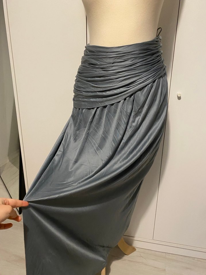 Gri Uzun Drapeli Kadın Etek - Görsel 5