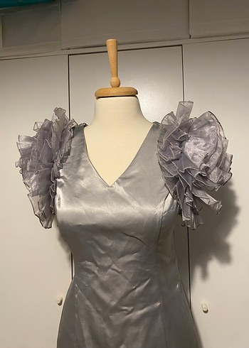 ADL Night Zoom Gri Abiye Elbise - Görsel 3