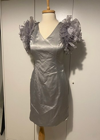 ADL Night Zoom Gri Abiye Elbise - Görsel 5