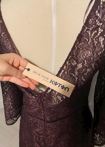 Bordo Dantel Midi Elbise - Görsel 6