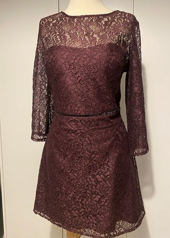 Bordo Dantel Midi Elbise - Görsel 4