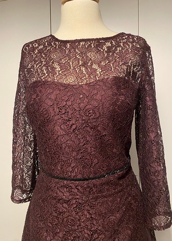 Bordo Dantel Midi Elbise - Görsel 3