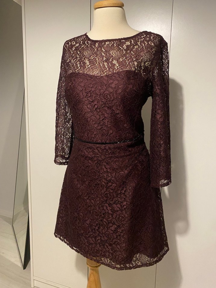 Bordo Dantel Midi Elbise - Görsel 2