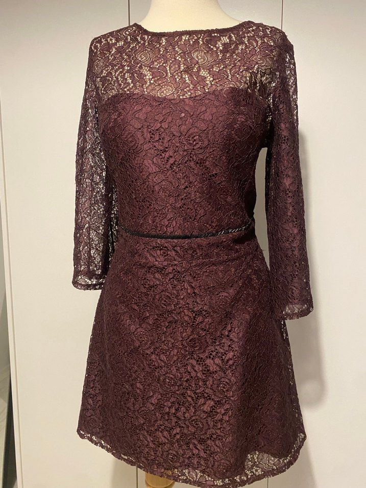 Bordo Dantel Midi Elbise - Görsel 4