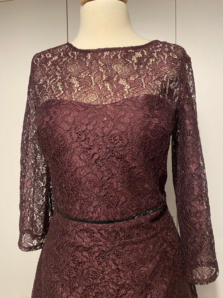 Bordo Dantel Midi Elbise - Görsel 3