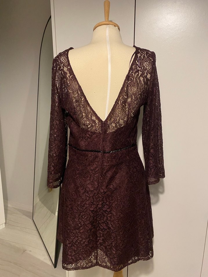 Bordo Dantel Midi Elbise - Görsel 5