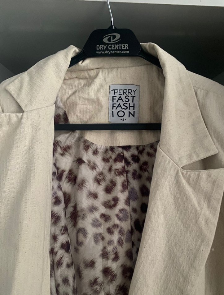 Leopar Desenli Bej Keten Blazer - Görsel 2