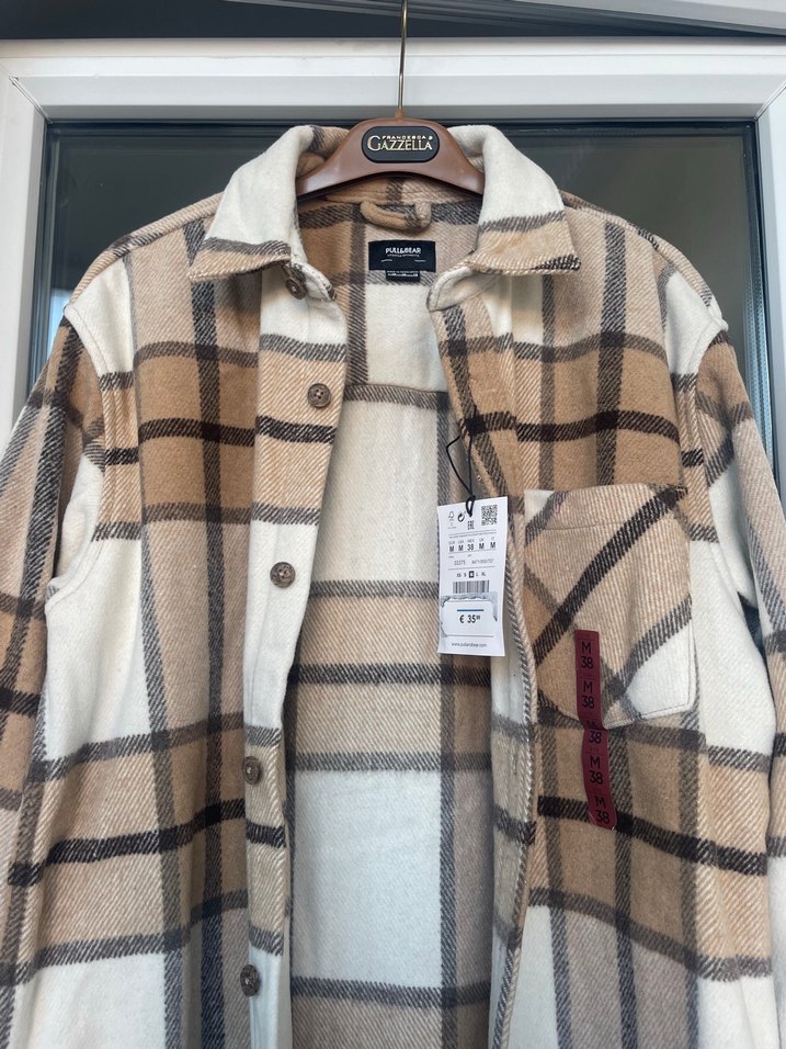 Bej Ekoseli Düğmeli Erkek Gömlek - Görsel 2