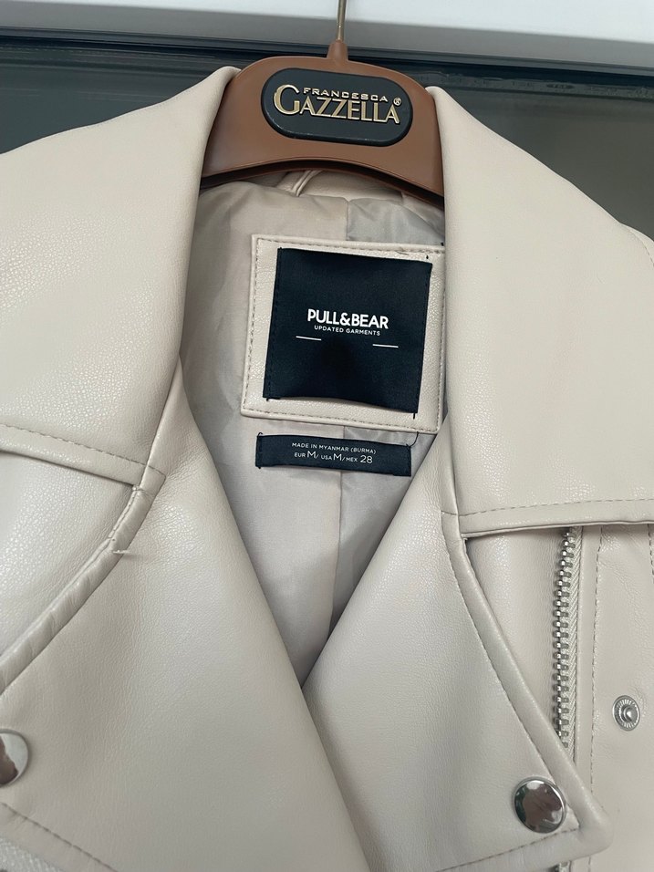 Bej Deri Biker Ceket - Görsel 3