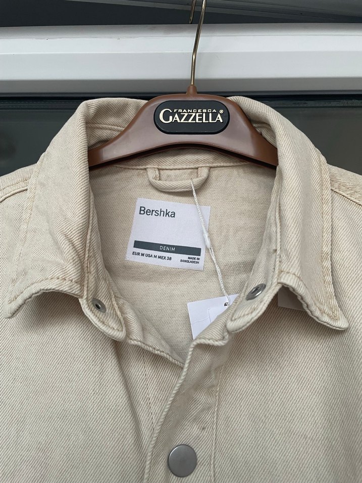 Bej Keten Uzun Kollu Erkek Denim Gömlek Bershka Markasının - Görsel 2