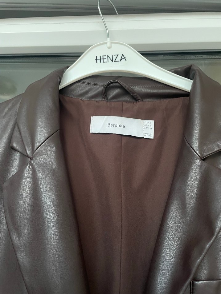 Düğmeli Kahverengi Deri Kadın Ceket - Görsel 2