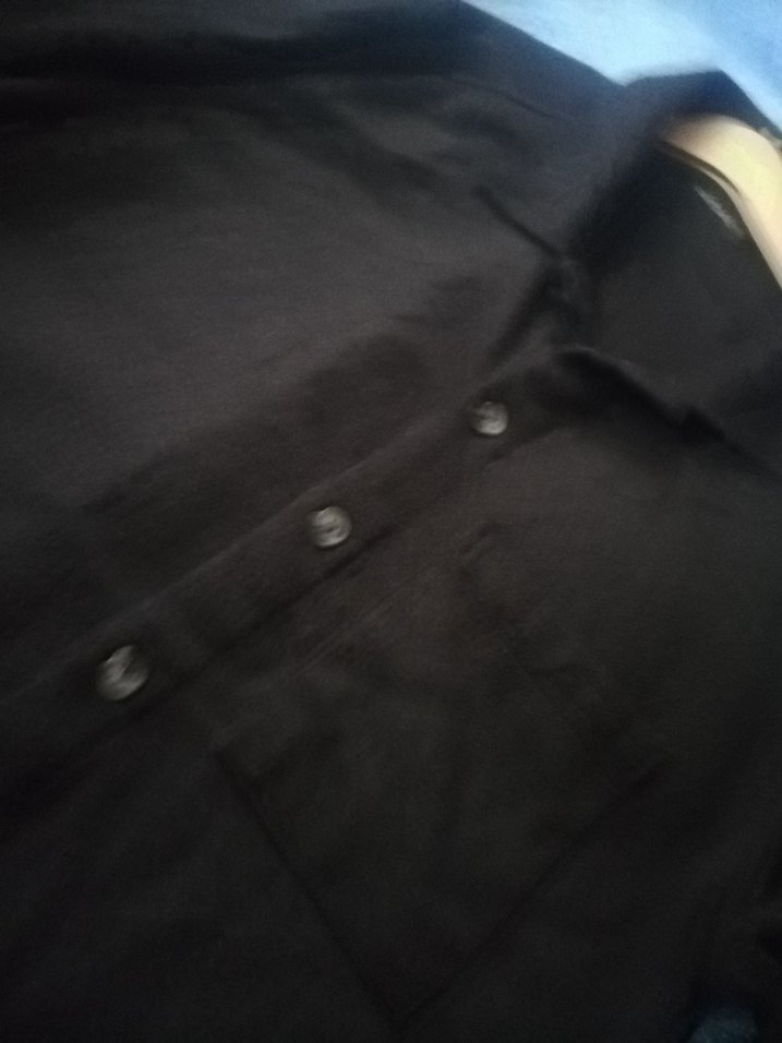 Düğmeli Siyah Erkek Keten Gömlek - Görsel 3