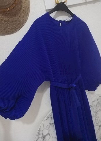 Mavi Pilili Uzun Bohem Elbise - Görsel 3