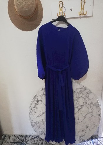 Mavi Pilili Uzun Bohem Elbise - Görsel 4