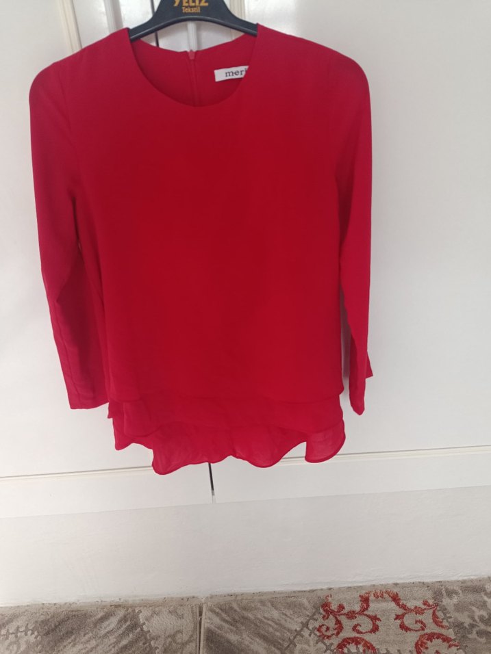 Kadın Kırmızı Uzun Kollu Salaş Gömlek - Görsel 2