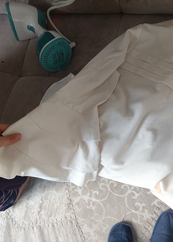 Uzun Kollu Beyaz Keten Bohem Tunik - Görsel 2