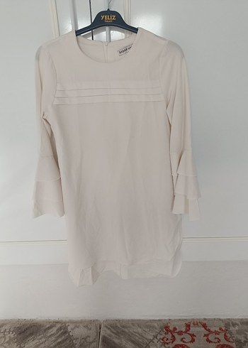 Uzun Kollu Beyaz Keten Bohem Tunik - Görsel 3