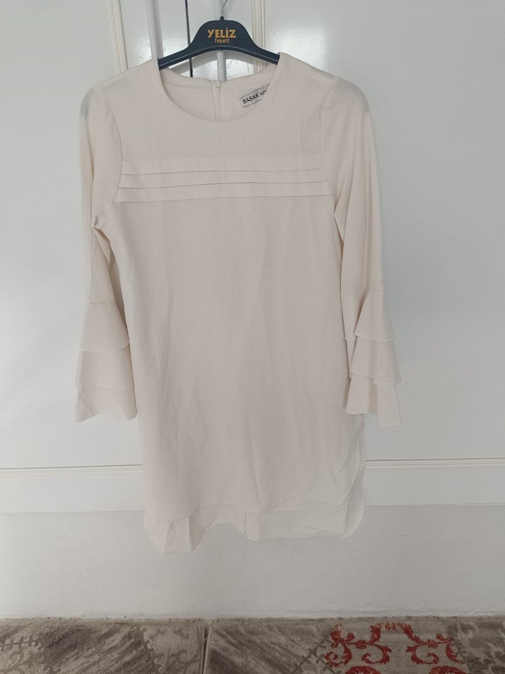 Uzun Kollu Beyaz Keten Bohem Tunik - Görsel 3