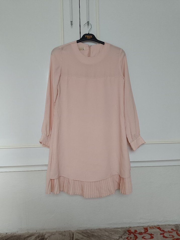 Bej Pilili Mini Kadın Tunik - Görsel 2