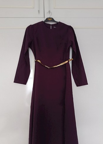 Uzun Kollu Mor Kadın Elbise - Görsel 6