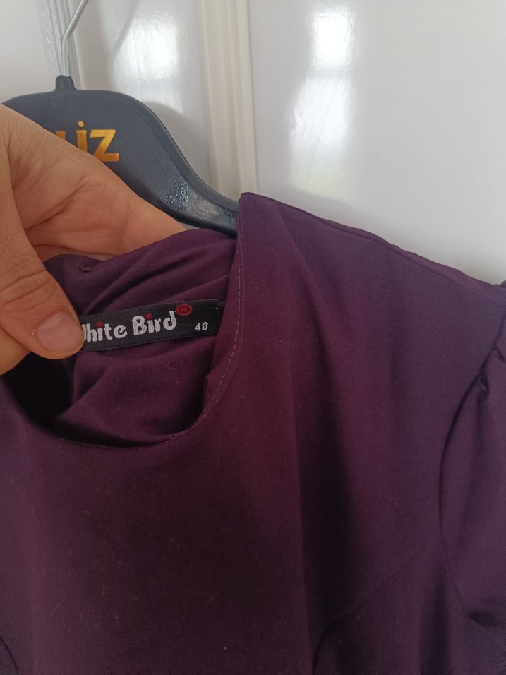 Uzun Kollu Mor Kadın Elbise - Görsel 4