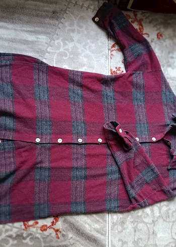 Bordo Düğmeli Uzun Kollu Yün Gömlek - Görsel 2