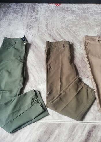 Gri ve Haki Kadın Rahat Kesim Kumaş Pantolon - Görsel 3