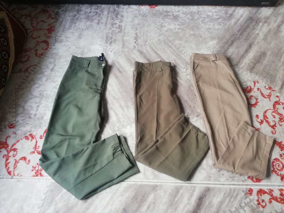 Gri ve Haki Kadın Rahat Kesim Kumaş Pantolon - Görsel 3