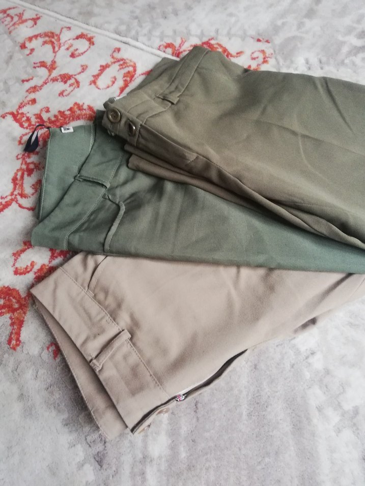 Gri ve Haki Kadın Rahat Kesim Kumaş Pantolon - Görsel 2