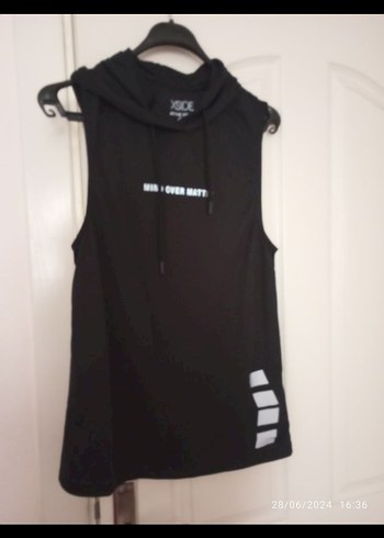 Siyah Kapüşonlu Spor Sweatshirt Tshirt Sıfır Kollu - Görsel 3