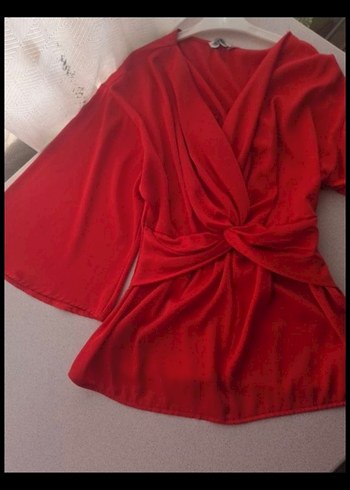 Parlak Kırmızı V Yaka Kadın Bluz - Görsel 3