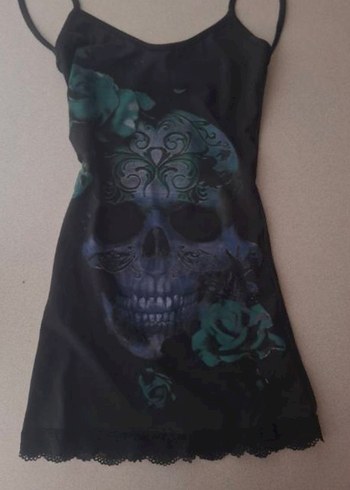 Gotik Desenli Turkuaz Kadın Elbise Goth