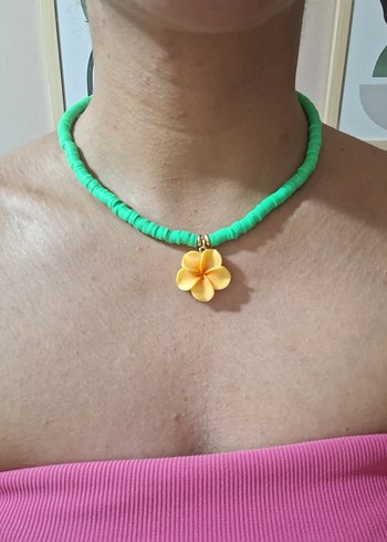 Accessorize Sarı Çiçekli Yeşil Fimo Boncuklu Bohem Kolye
