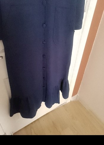 xl Beden lacivert Renk Düğmeli Lacivert Uzun Kollu Kadın Elbise