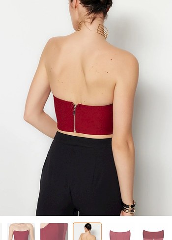 Bordo Straplez Pileli Kadın Büstiyer - Görsel 4