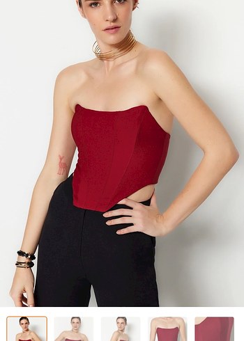 Bordo Straplez Pileli Kadın Büstiyer - Görsel 2