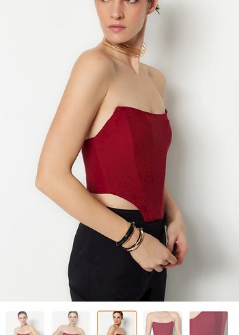 Bordo Straplez Pileli Kadın Büstiyer - Görsel 3