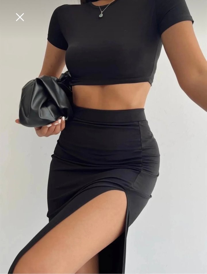 Siyah Uzun/Midi Yırtmaçlı Dar Etek - Görsel 3