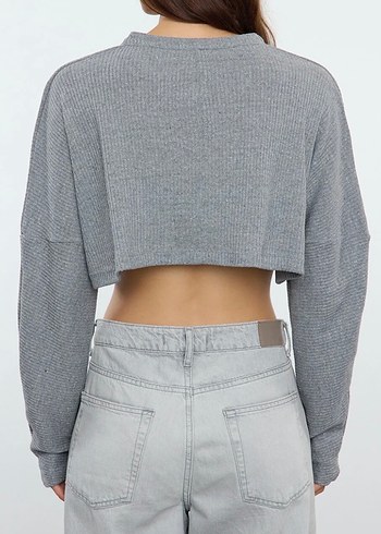 Gri Kısa Örgü Kadın Kazak - Görsel 2