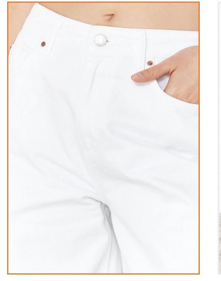 beyaz dikis detayli yüksek bel jenas - Görsel 3