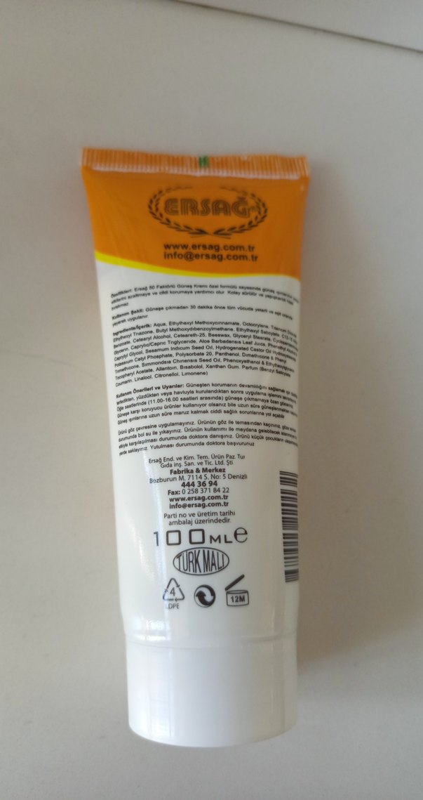 Ersağ Güneş Kremi 50 faktör 100 ml - Görsel 3