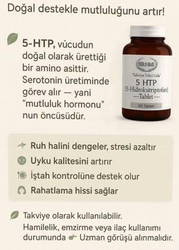 5-HTP Tablet - Anksiyete ve Depresyon Destekleyici - Görsel 2