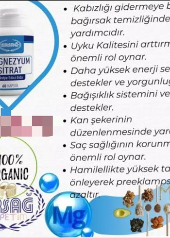 Magnezyum Sitrat 60 Kapsül Takviye Edici Gıda - Görsel 2