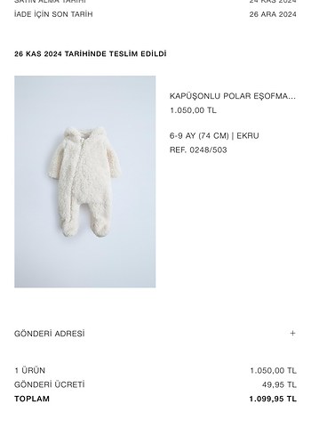 Zara Zara bebek beyaz kürklü tulum