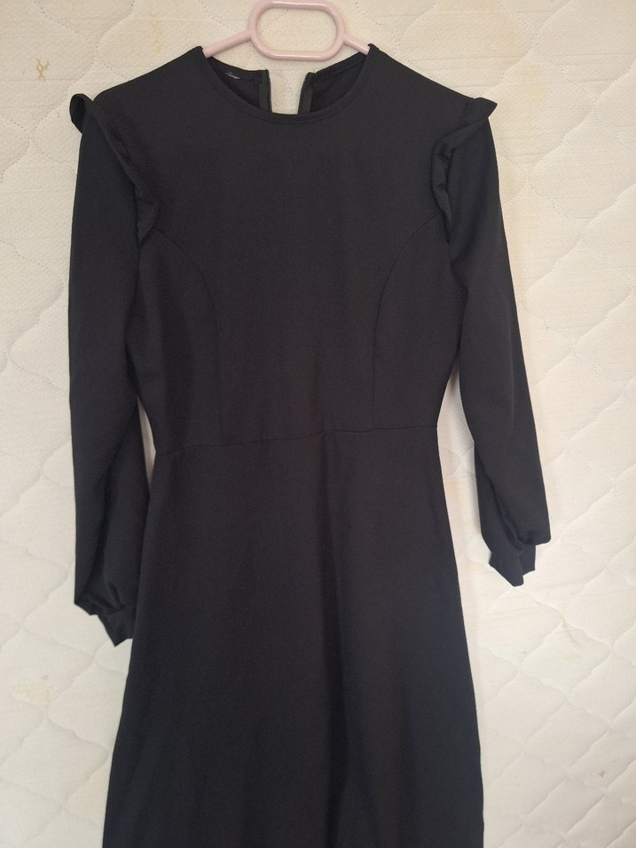 Uzun Kollu Siyah Fitted Uzun Elbise - Görsel 2