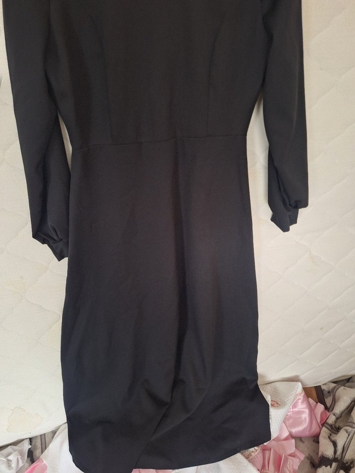 Uzun Kollu Siyah Fitted Uzun Elbise - Görsel 3